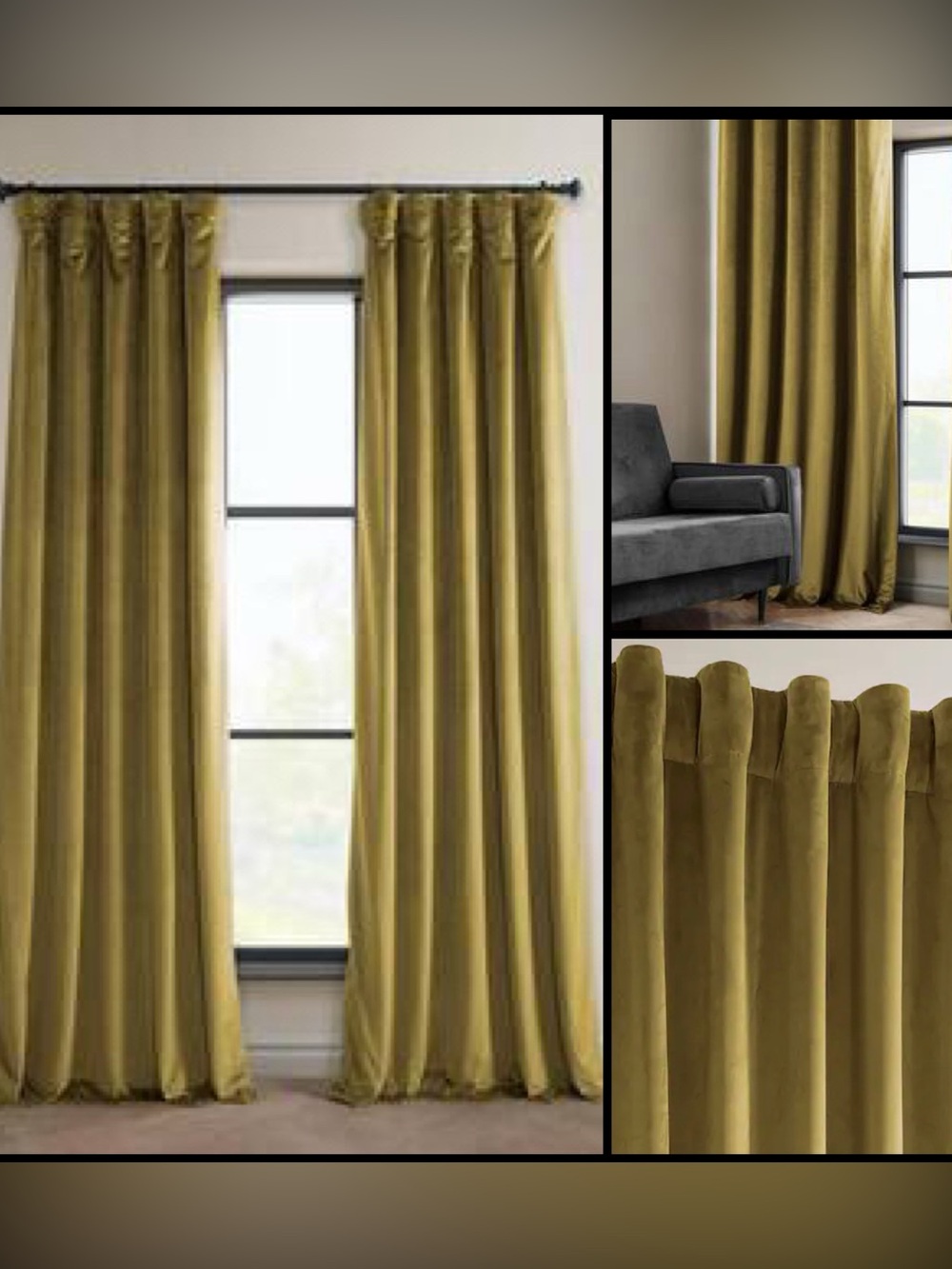 West Elm Velvet Blackout Peat Green Gold Luxurious Plush Curtain Panels  48x84